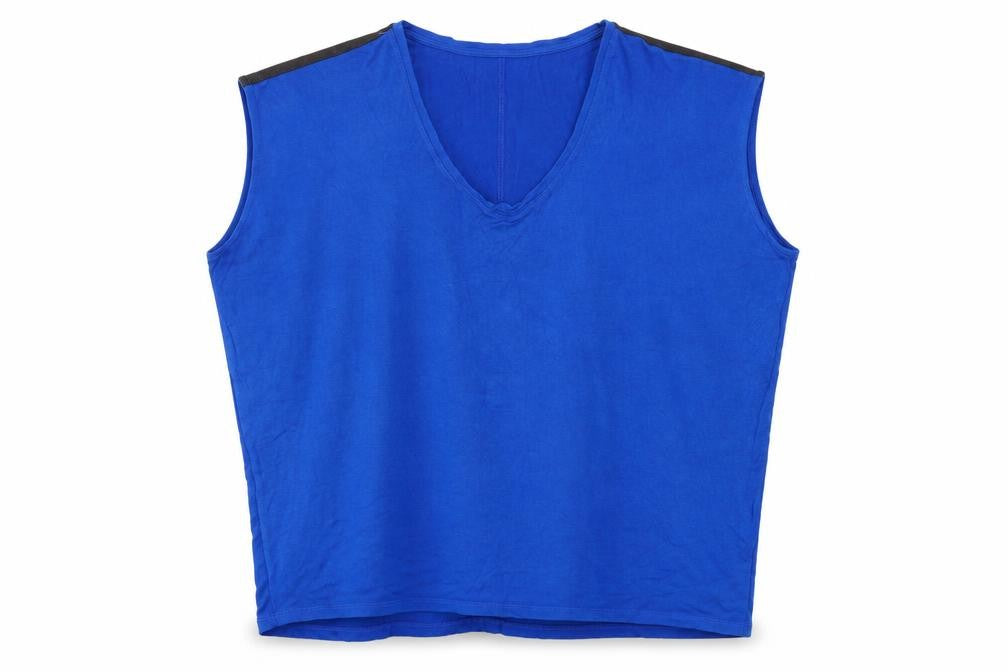 Front view of Zara women’s blue viscose basic tank, size M, scoop neck