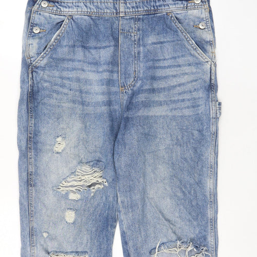 H&M Womens Blue Cotton Dungaree One-Piece Size 8 Button - Pockets, Distressed