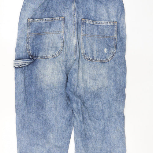 H&M Womens Blue Cotton Dungaree One-Piece Size 8 Button - Pockets, Distressed