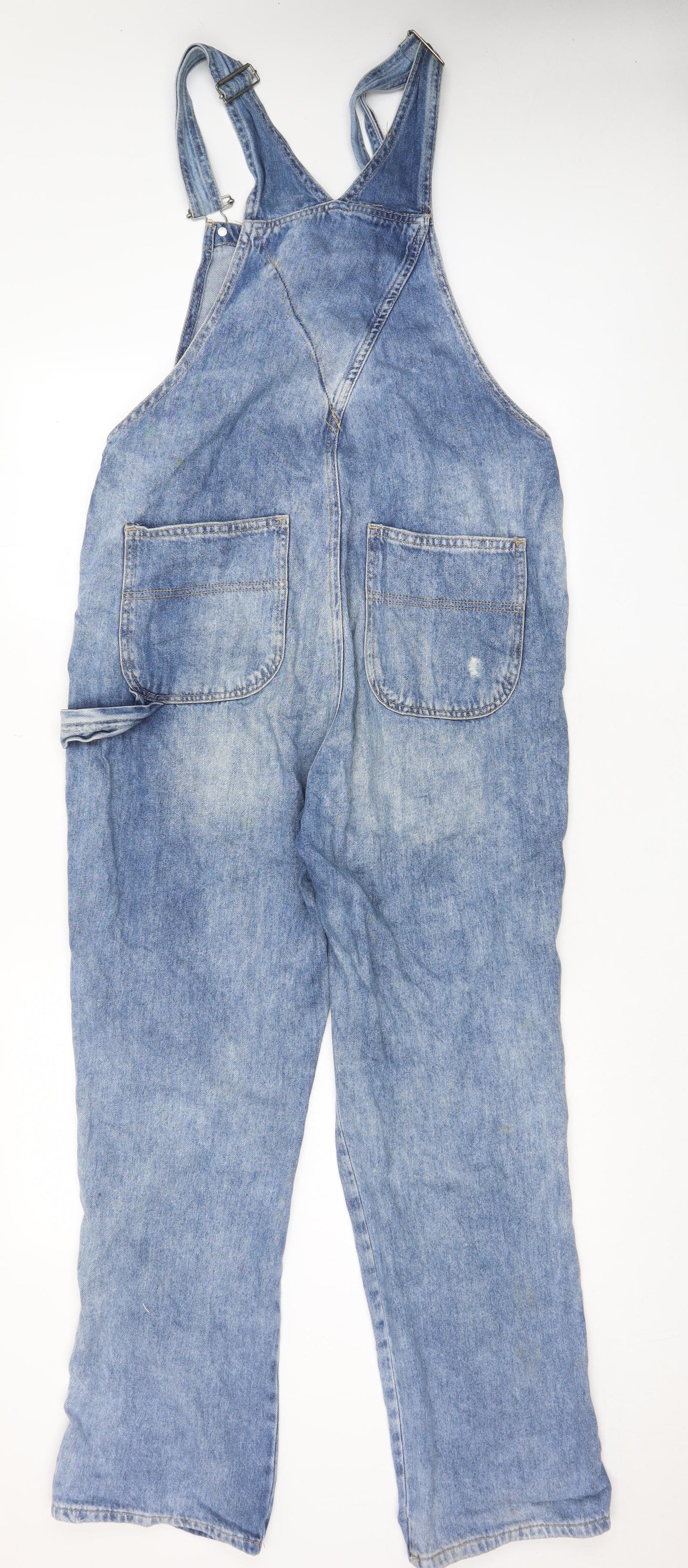 H&M Womens Blue Cotton Dungaree One-Piece Size 8 Button - Pockets, Distressed