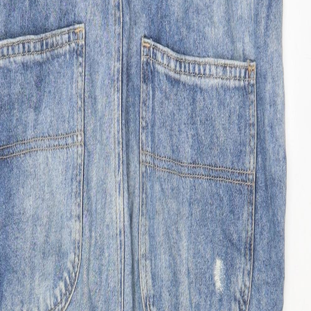 H&M Womens Blue Cotton Dungaree One-Piece Size 8 Button - Pockets, Distressed