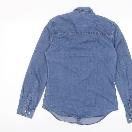 Denim & Co. Womens Blue Cotton Basic Button-Up Size 8 Collared