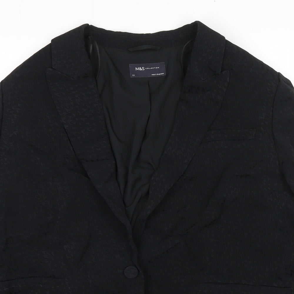 Marks and Spencer Womens Black Houndstooth Viscose Jacket Suit Jacket Size 22