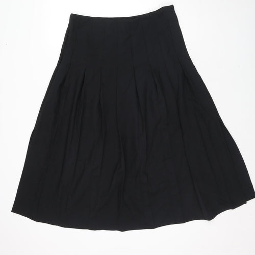 Marks and Spencer Womens Black Polyester Pleated Skirt Size 14 Zip - Side Slit(s)