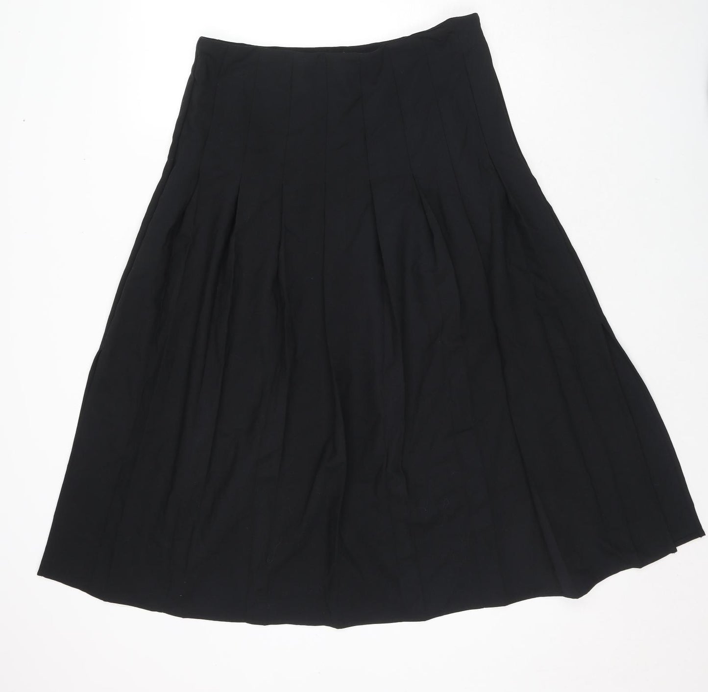 Marks and Spencer Womens Black Polyester Pleated Skirt Size 14 Zip - Side Slit(s)