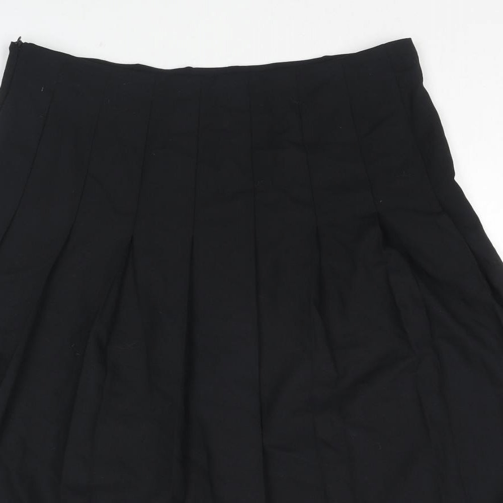 Marks and Spencer Womens Black Polyester Pleated Skirt Size 14 Zip - Side Slit(s)