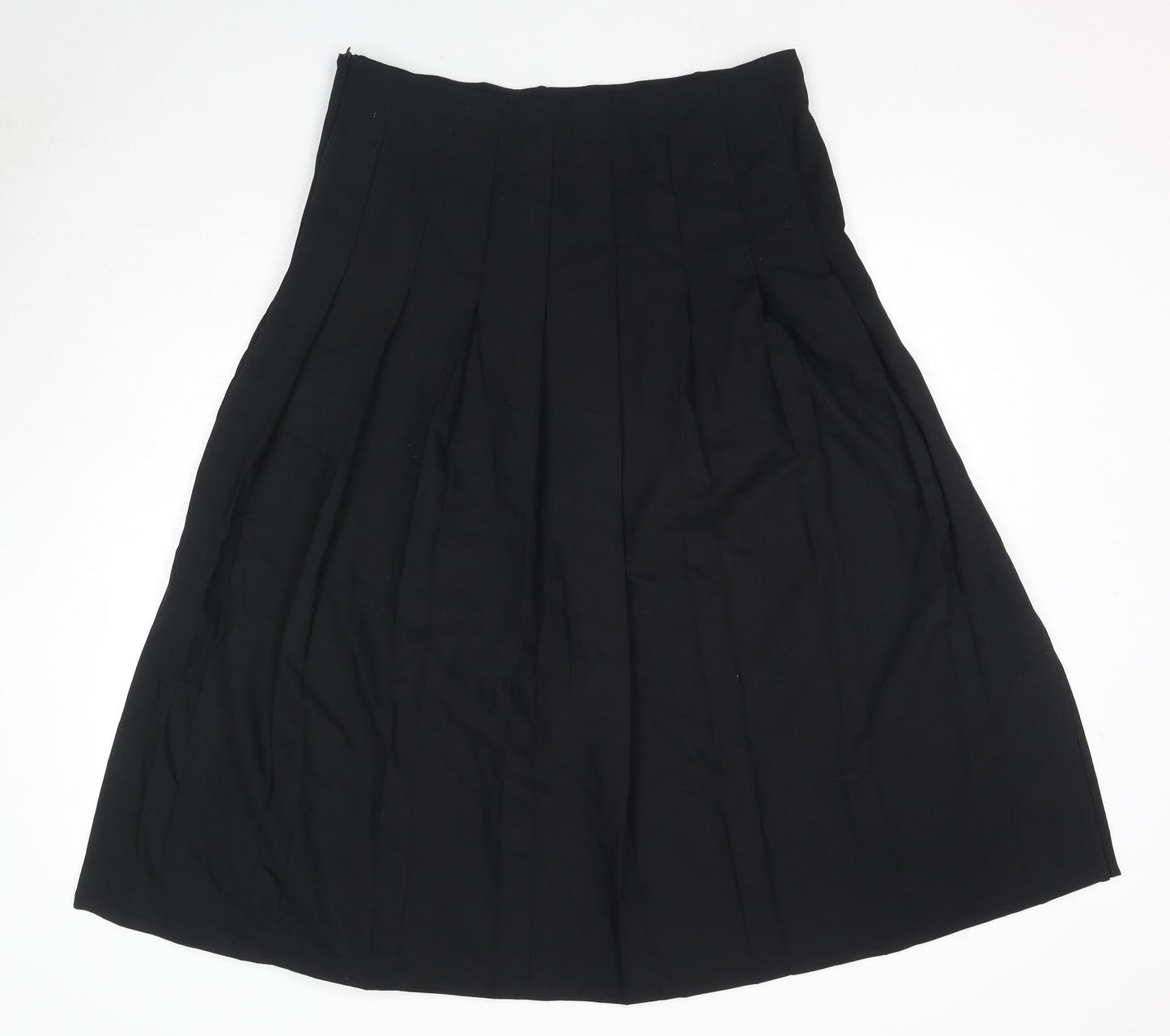 Marks and Spencer Womens Black Polyester Pleated Skirt Size 14 Zip - Side Slit(s)