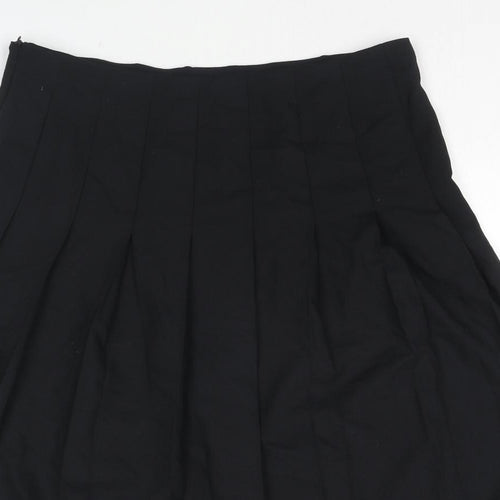 Marks and Spencer Womens Black Polyester Pleated Skirt Size 14 Zip - Side Slit(s)