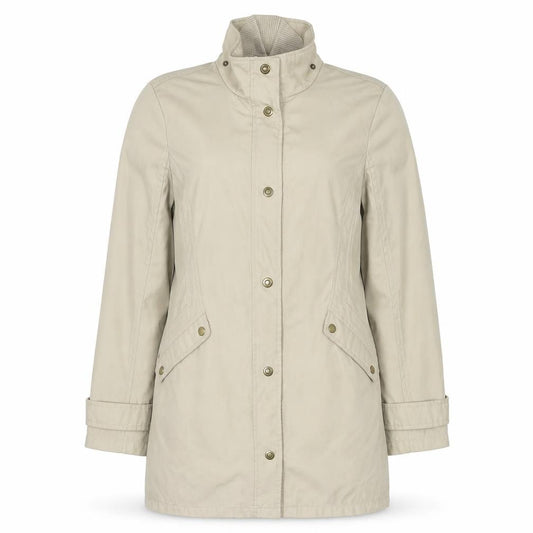 Front view of Principles women’s beige parka jacket, size UK 14, zip - detachable fleece