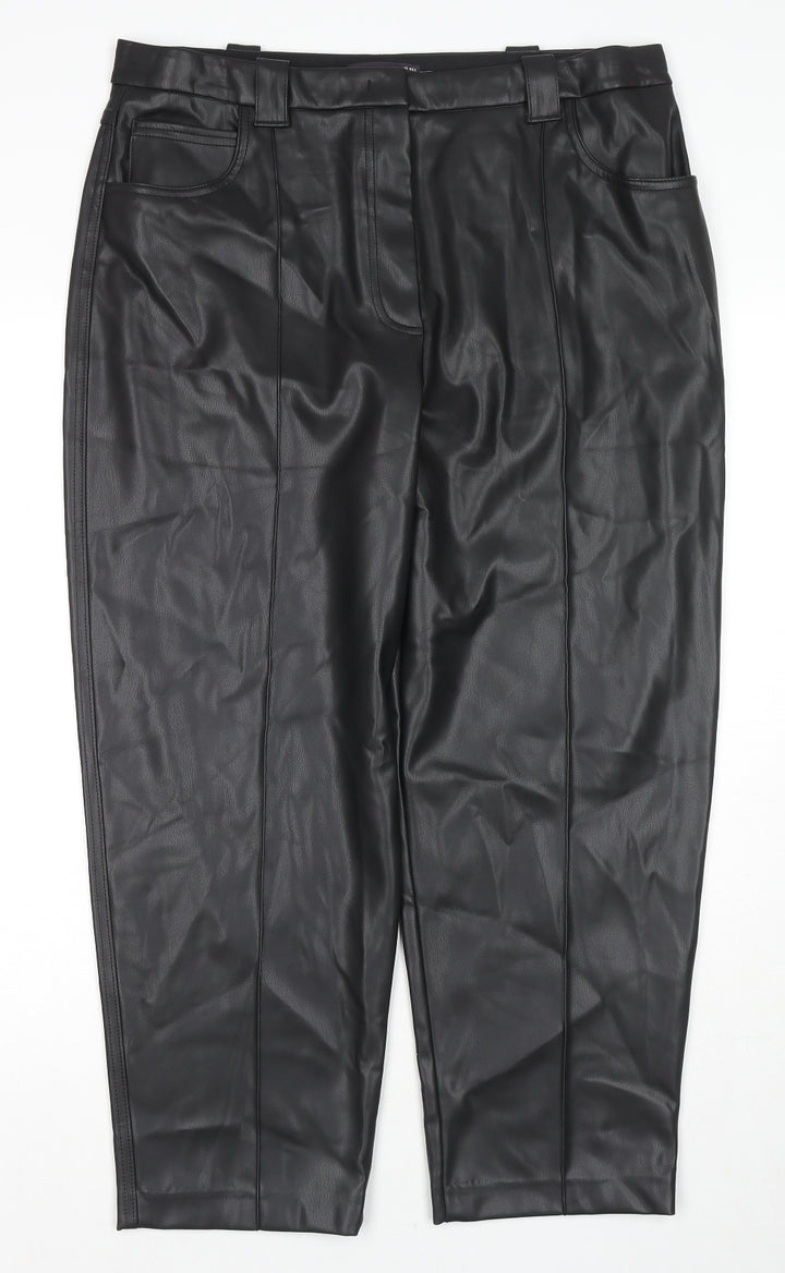 Marks and Spencer Womens Black Polyester Trousers Size 18 L24 in Regular Zip