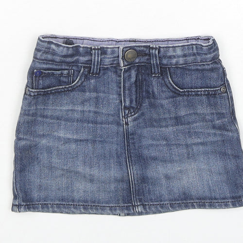 Gap Girls Blue Cotton Mini Skirt Size 4 Years Regular Zip