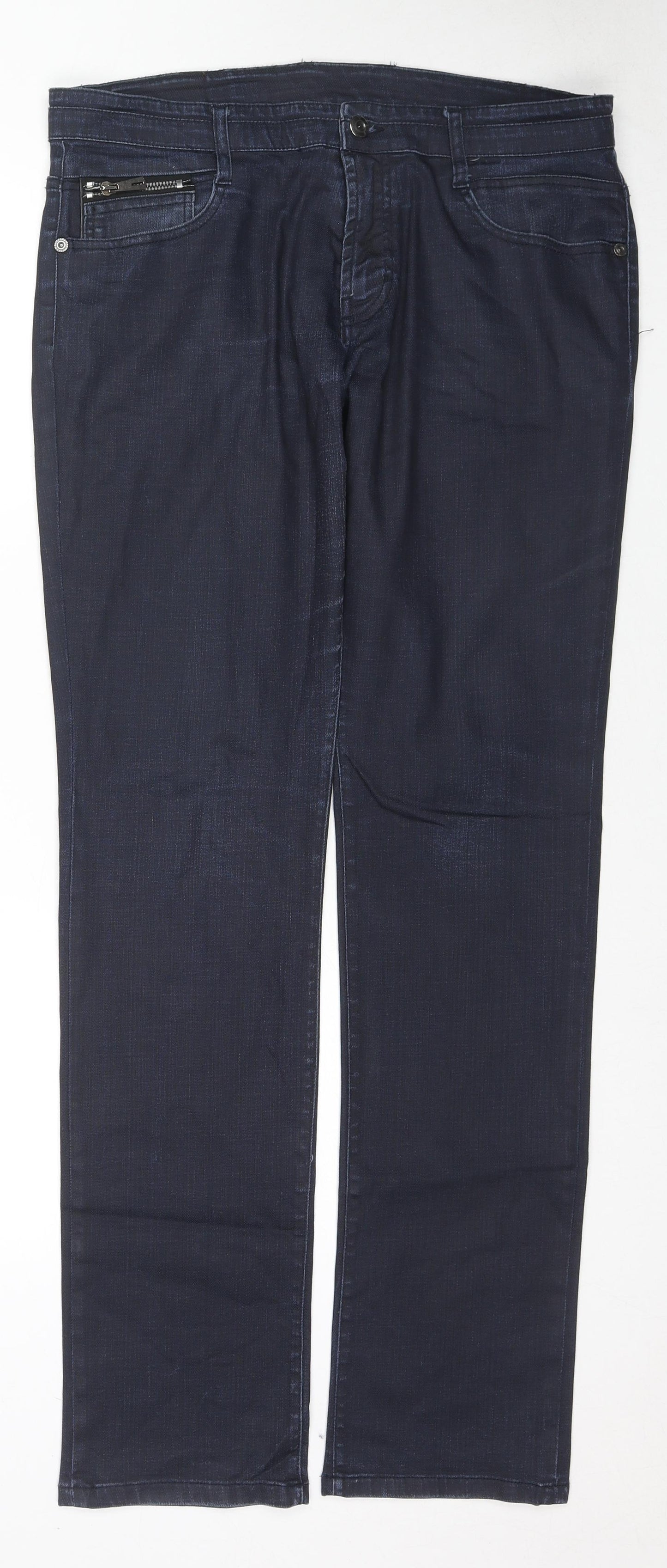 Zara Mens Blue Cotton Straight Jeans Size 36 in L33 in Regular Zip