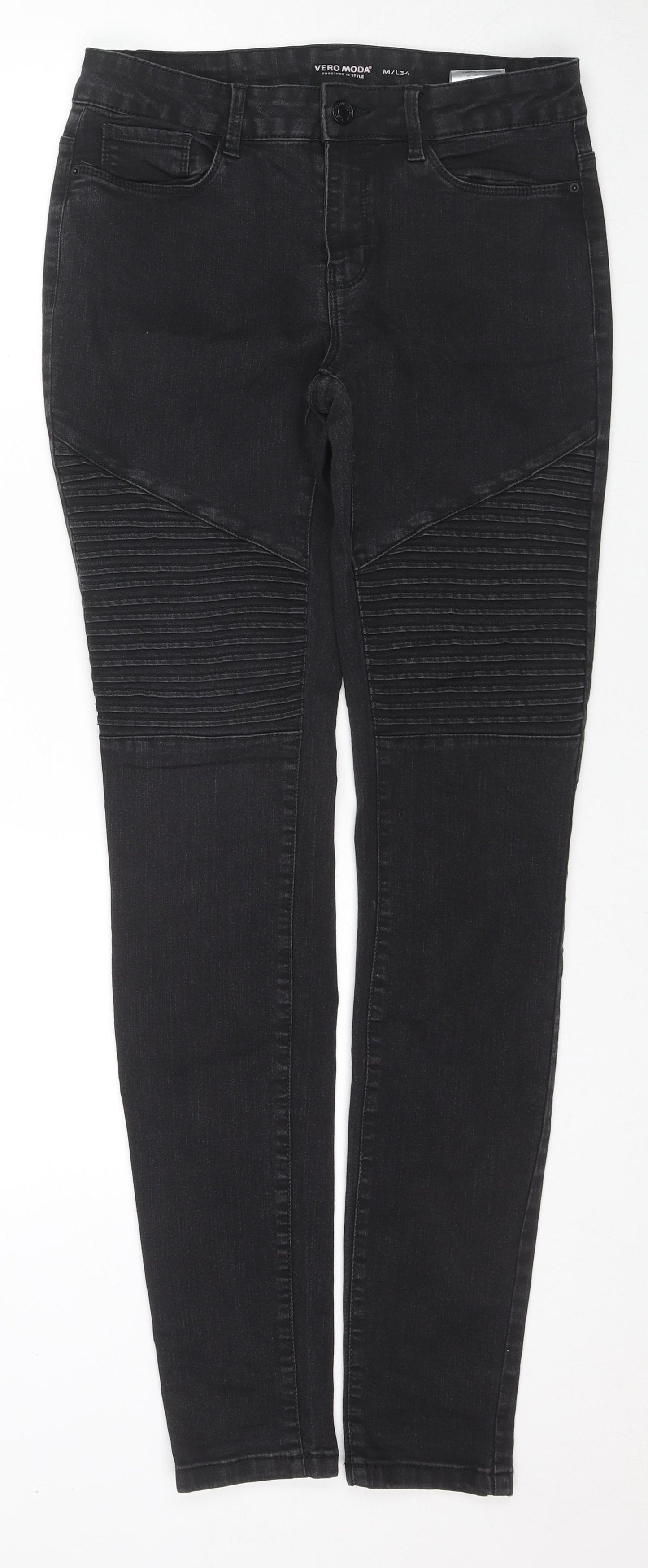 VERO MODA Womens Black Cotton Skinny Jeans Size M L32 in Regular Zip