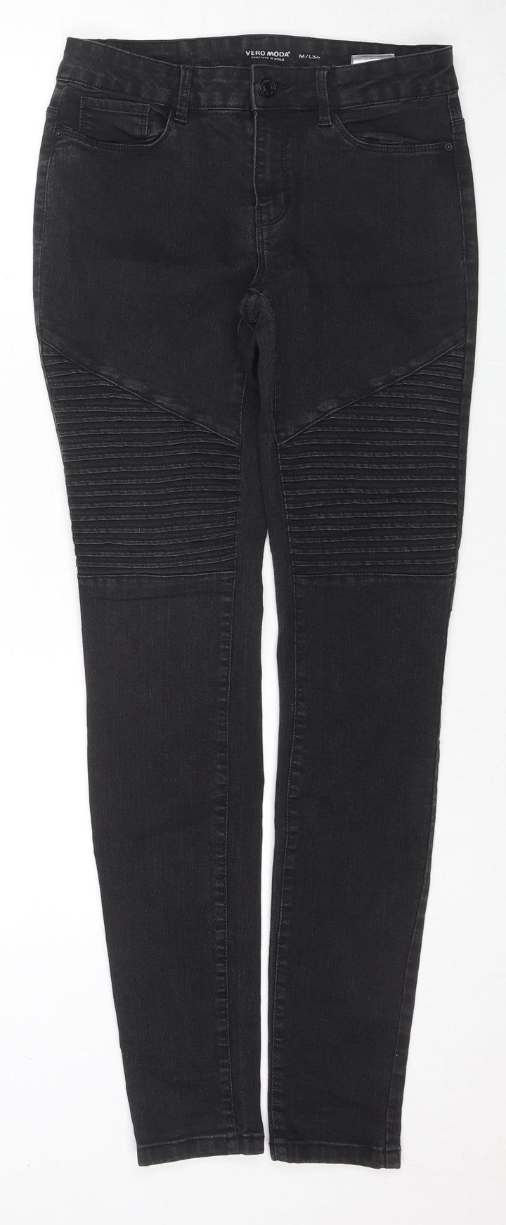 VERO MODA Womens Black Cotton Skinny Jeans Size M L32 in Regular Zip