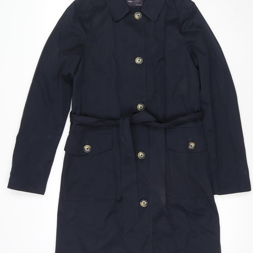 Marks and Spencer Womens Blue Trench Coat Coat Size 8 Button