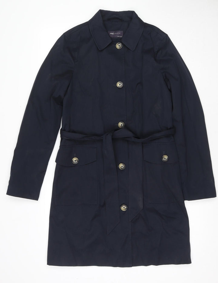 Marks and Spencer Womens Blue Trench Coat Coat Size 8 Button