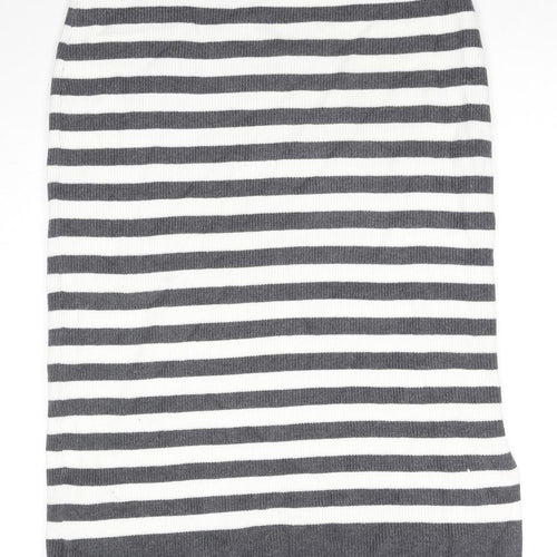 Marks and Spencer Womens Grey Striped Viscose A-Line Skirt Size L