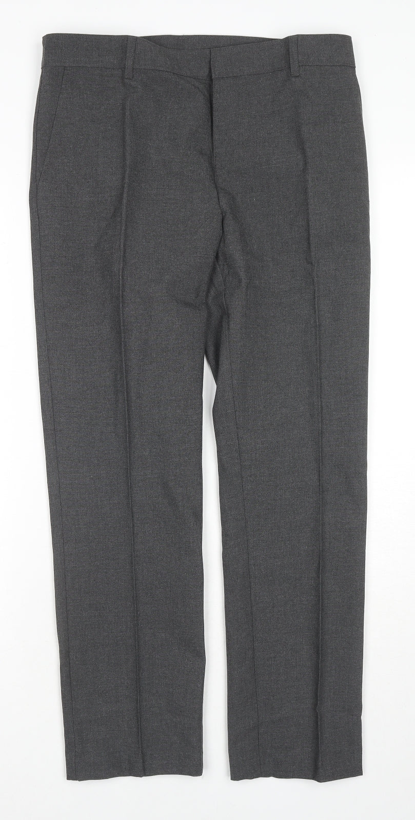 Marks and Spencer Boys Grey Polyester Chino Trousers Size 12-13 Years L26 in Regular Zip