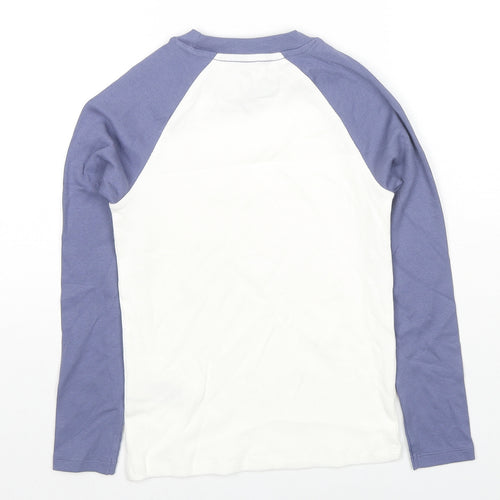 Marks and Spencer Girls White Colourblock Cotton Jersey T-Shirt Size 8-9 Years Round Neck Pullover - N.Y.C USA
