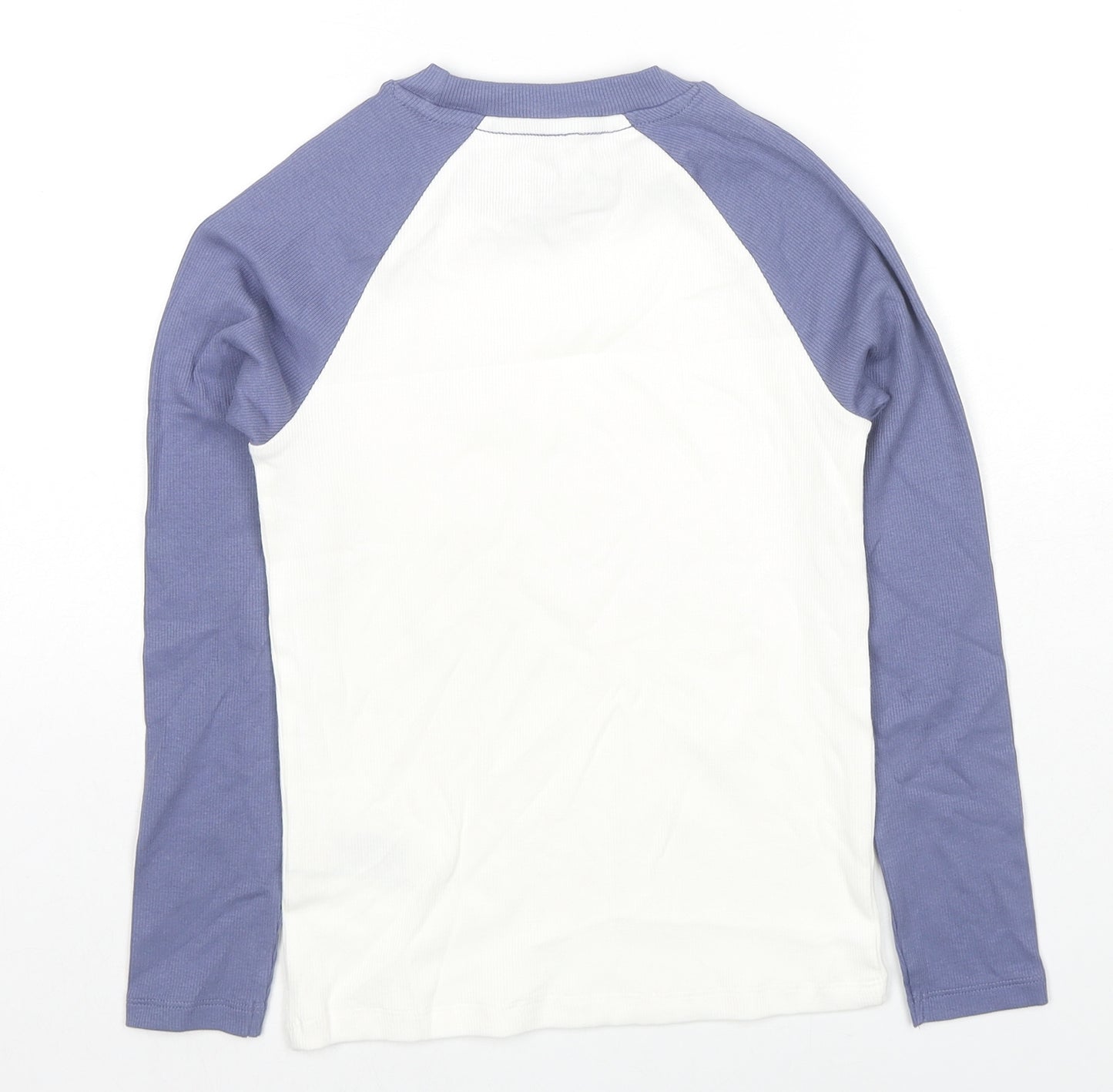 Marks and Spencer Girls White Colourblock Cotton Jersey T-Shirt Size 8-9 Years Round Neck Pullover - N.Y.C USA