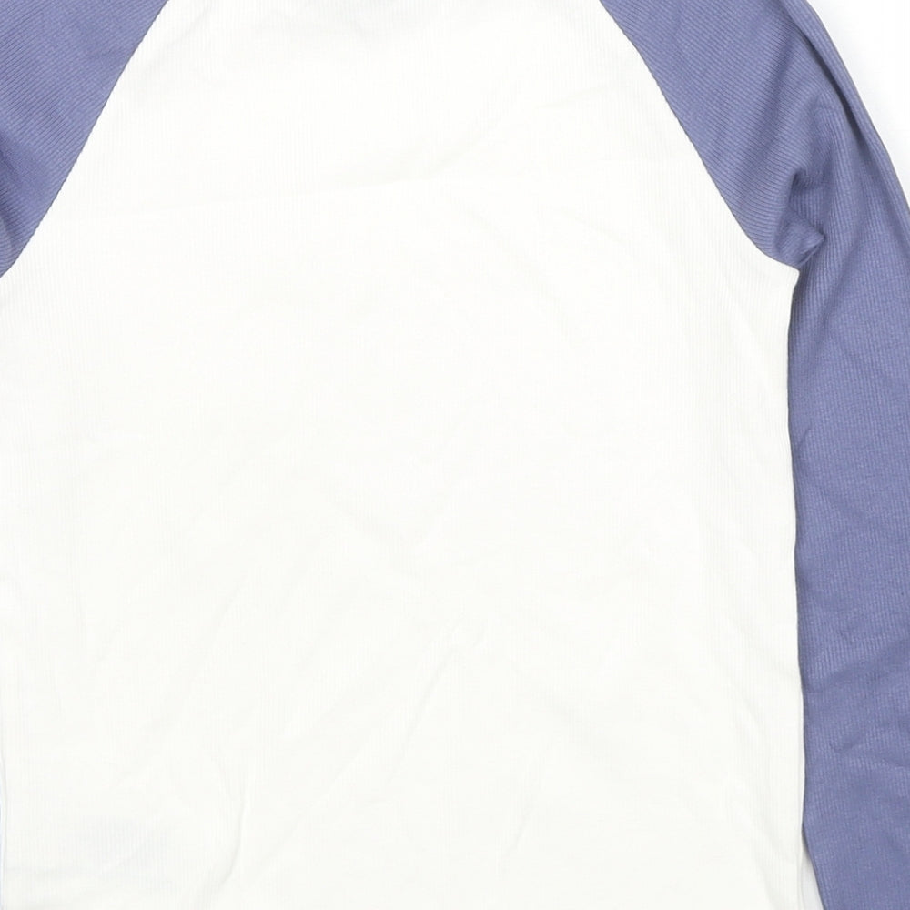 Marks and Spencer Girls White Colourblock Cotton Jersey T-Shirt Size 8-9 Years Round Neck Pullover - N.Y.C USA