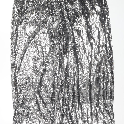 Marks and Spencer Womens Silver Polyester Trousers Size 20 L28 in Regular - Sequin Detail