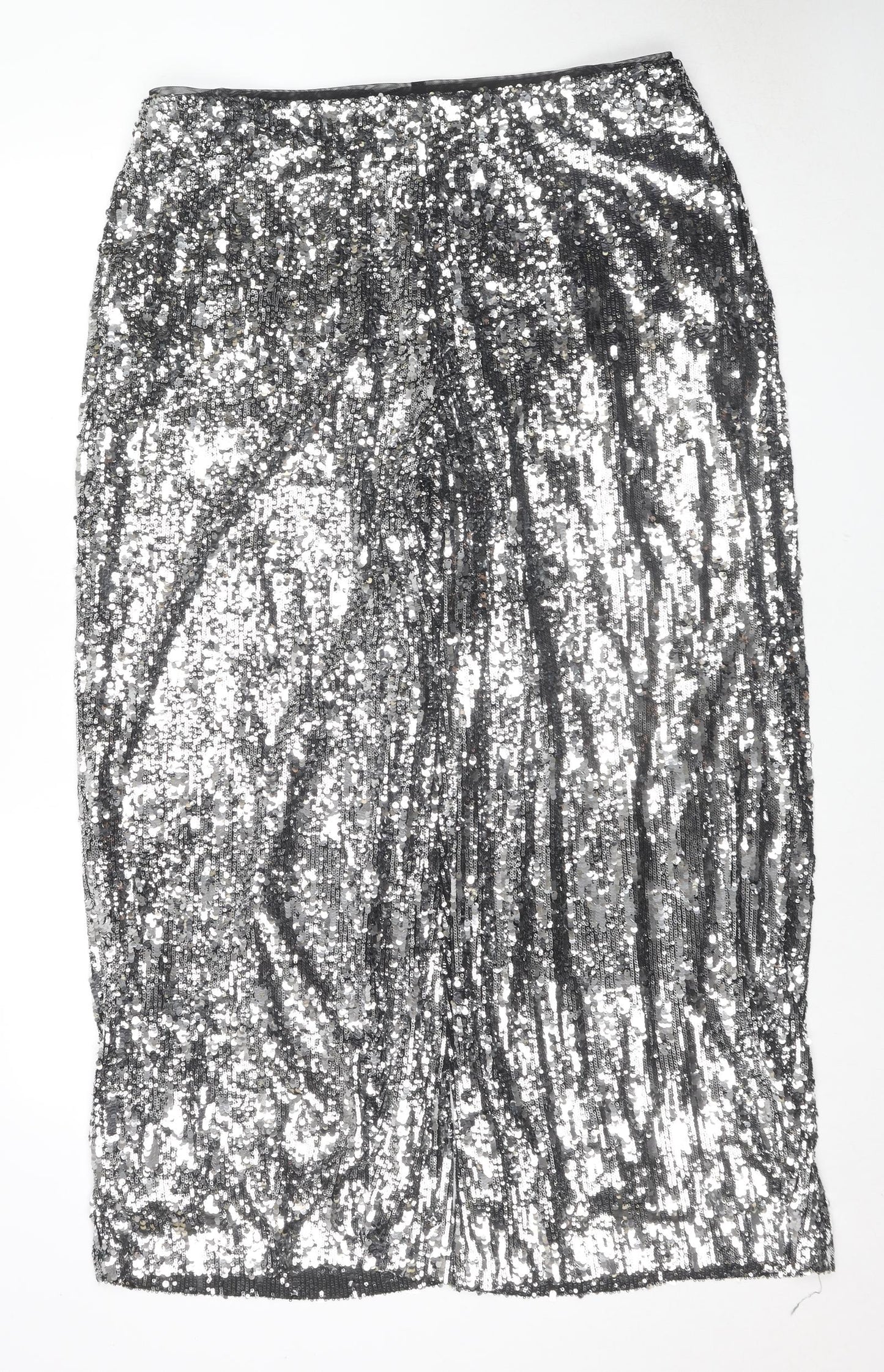 Marks and Spencer Womens Silver Polyester Trousers Size 20 L28 in Regular - Sequin Detail