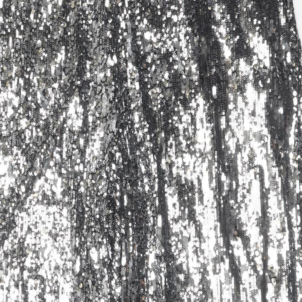 Marks and Spencer Womens Silver Polyester Trousers Size 20 L28 in Regular - Sequin Detail