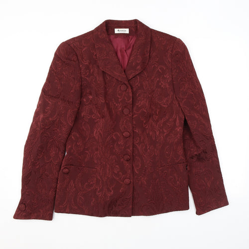 Antonette Womens Red Geometric Jacket Blazer Size 14 Button