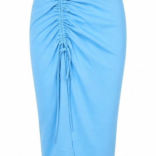 PRETTYLITTLETHING Womens Blue Polyester Straight & Pencil Skirt Size 10 Zip - Slit Ruched