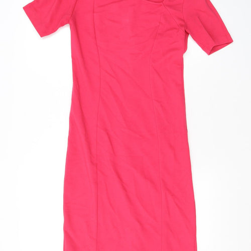 Isabella Oliver Womens Pink Viscose Pencil Dress Size 14 Scoop Neck Zip - Asymmetric Neckline