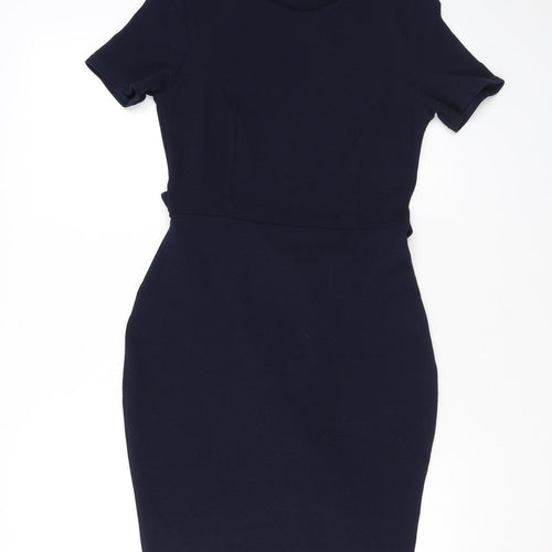 Boohoo Womens Blue Polyester Bodycon Size 10 Round Neck Tie