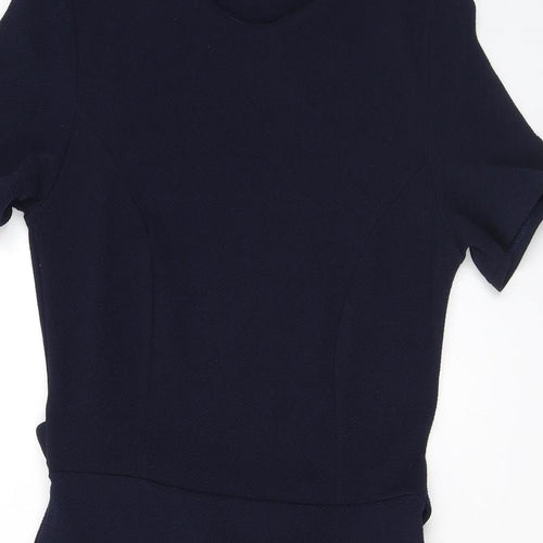 Boohoo Womens Blue Polyester Bodycon Size 10 Round Neck Tie