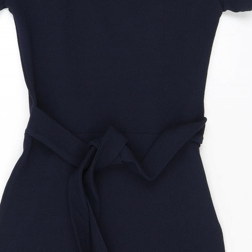 Boohoo Womens Blue Polyester Bodycon Size 10 Round Neck Tie