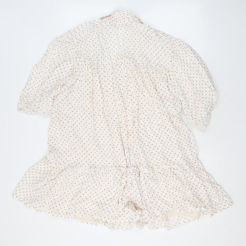 Zara Womens Ivory Polka Dot Polyester Shirt Dress Size XS Collared Button