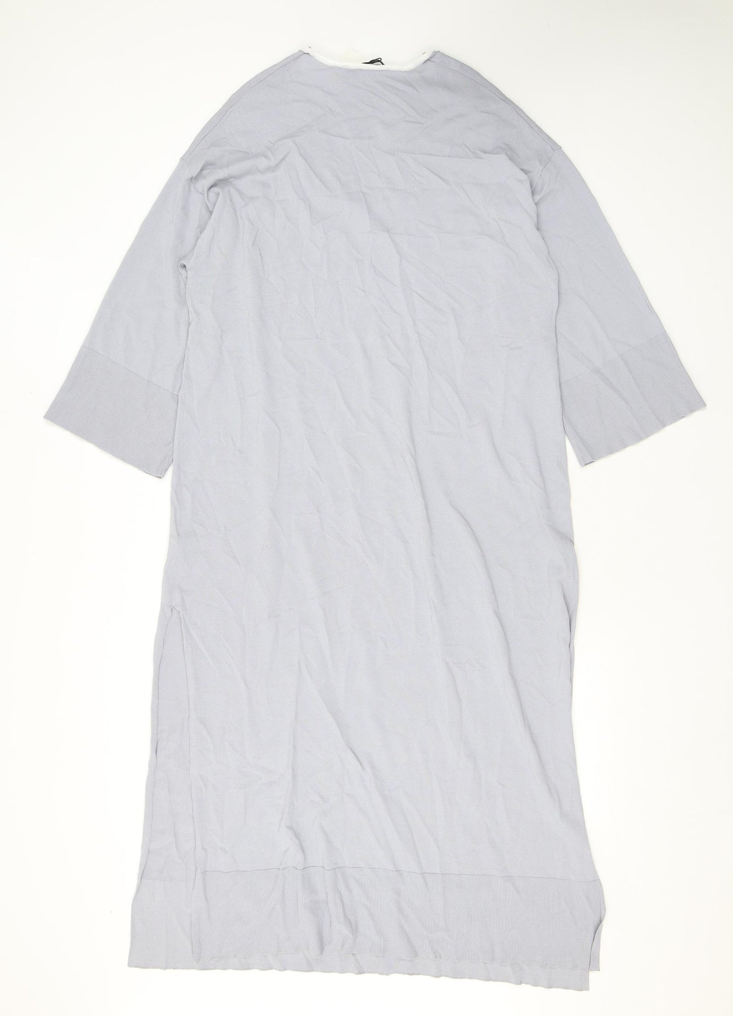 Zara Womens Grey Viscose T-Shirt Dress Size XS V-Neck Pullover - Slit