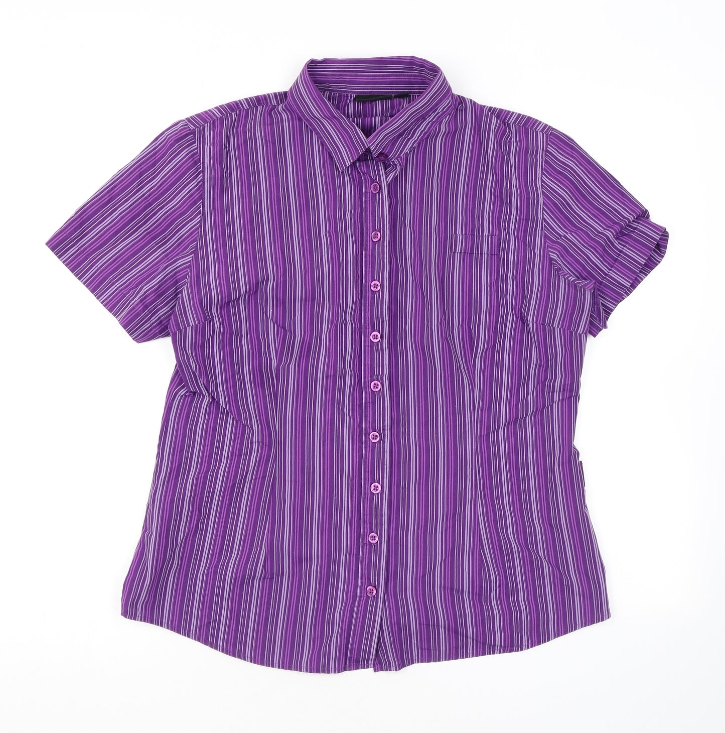 Dimensions Womens Purple Striped Polyester Basic Button-Up Size 14 Collared