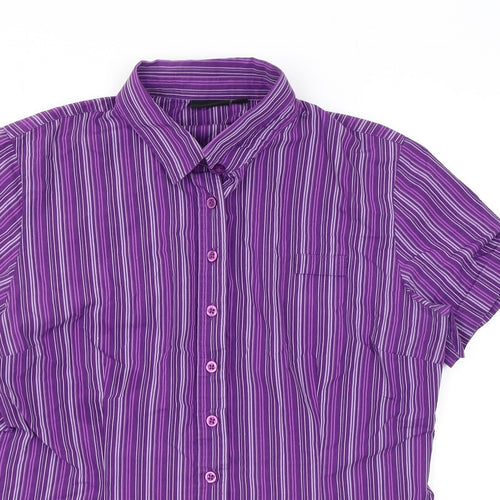 Dimensions Womens Purple Striped Polyester Basic Button-Up Size 14 Collared