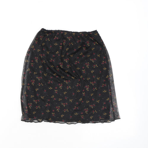 PRETTYLITTLETHING Womens Black Floral Polyester Mini Skirt Size 6