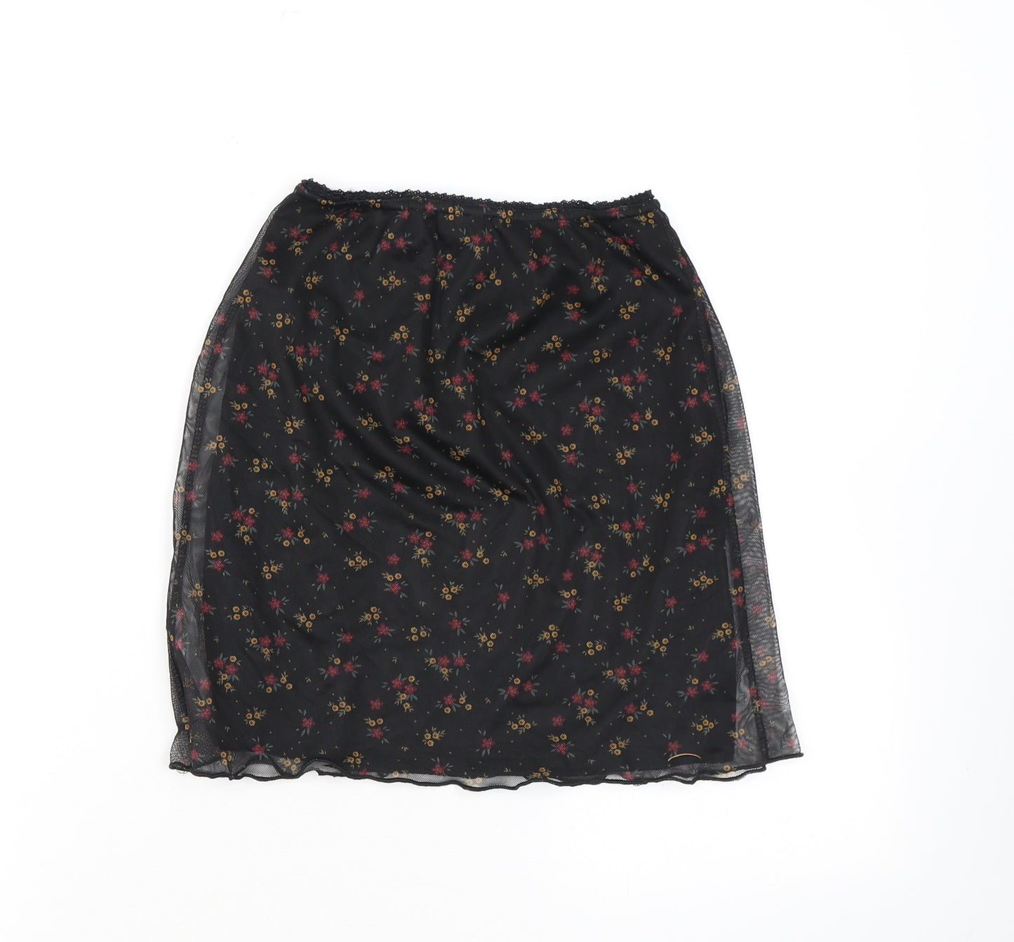 PRETTYLITTLETHING Womens Black Floral Polyester Mini Skirt Size 6