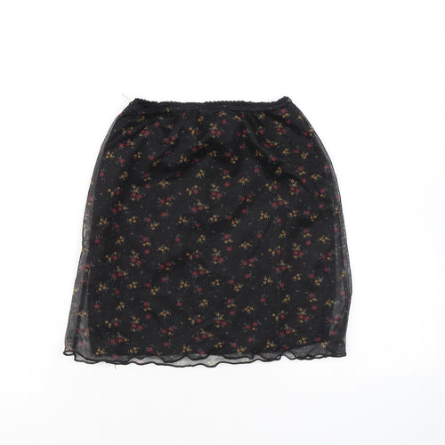 PRETTYLITTLETHING Womens Black Floral Polyester Mini Skirt Size 6