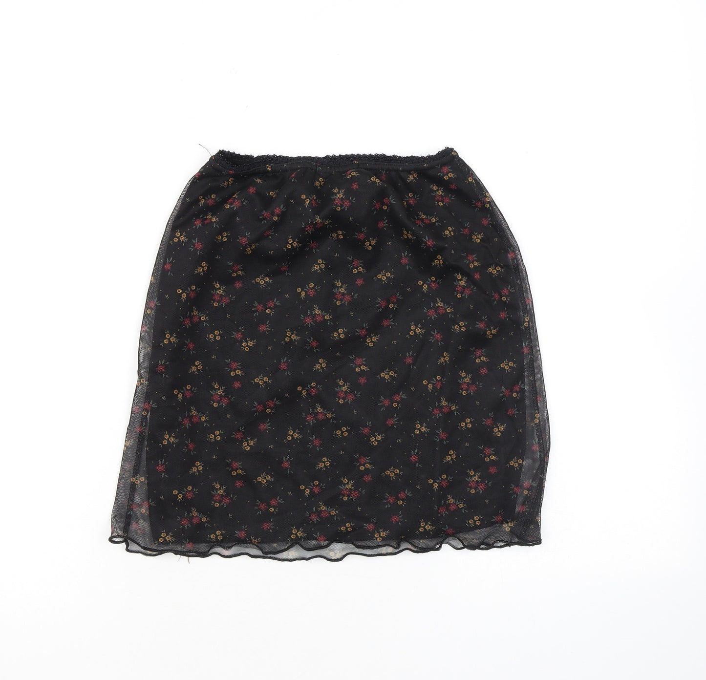 PRETTYLITTLETHING Womens Black Floral Polyester Mini Skirt Size 6
