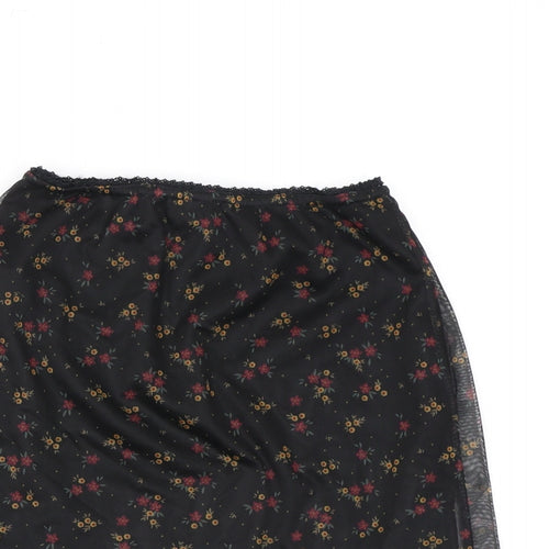 PRETTYLITTLETHING Womens Black Floral Polyester Mini Skirt Size 6