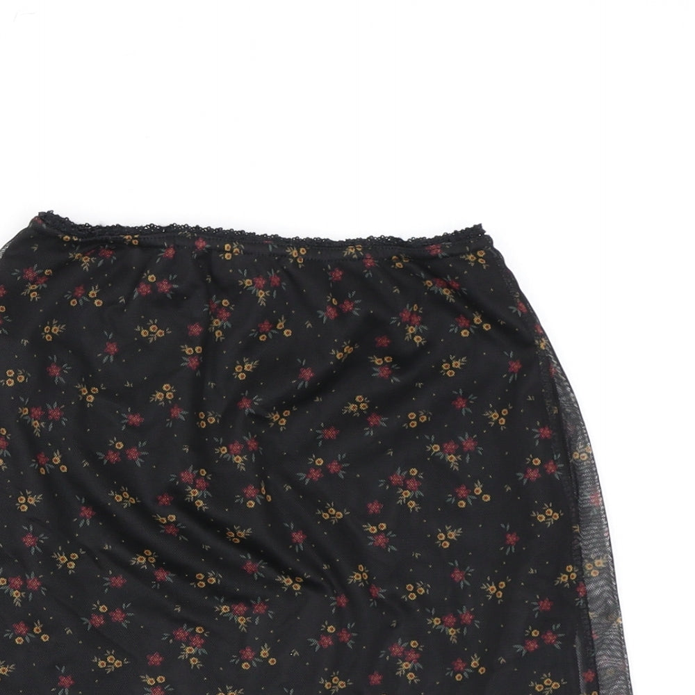 PRETTYLITTLETHING Womens Black Floral Polyester Mini Skirt Size 6