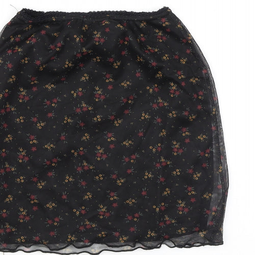 PRETTYLITTLETHING Womens Black Floral Polyester Mini Skirt Size 6
