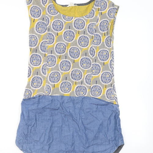 White Stuff Womens Multicoloured Geometric Cotton Tank Dress Size 8 Round Neck Pullover