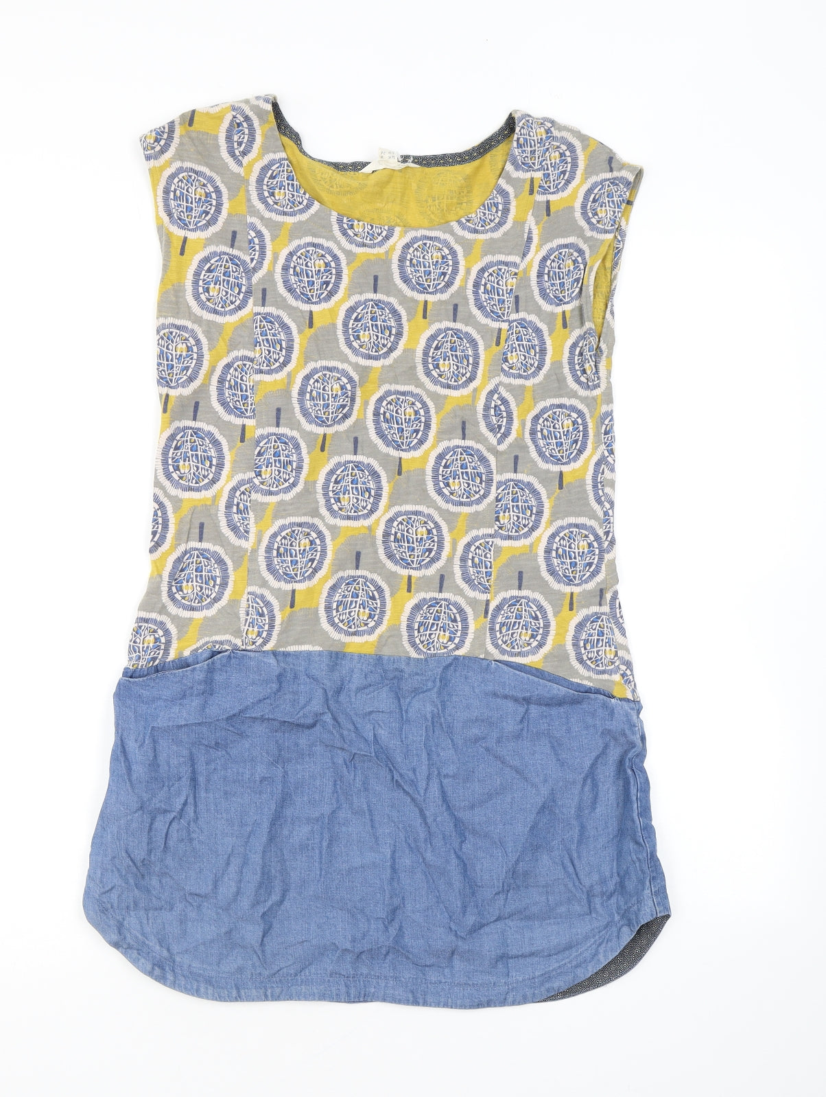 White Stuff Womens Multicoloured Geometric Cotton Tank Dress Size 8 Round Neck Pullover