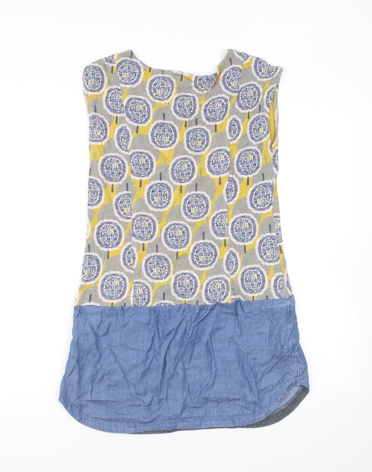 White Stuff Womens Multicoloured Geometric Cotton Tank Dress Size 8 Round Neck Pullover