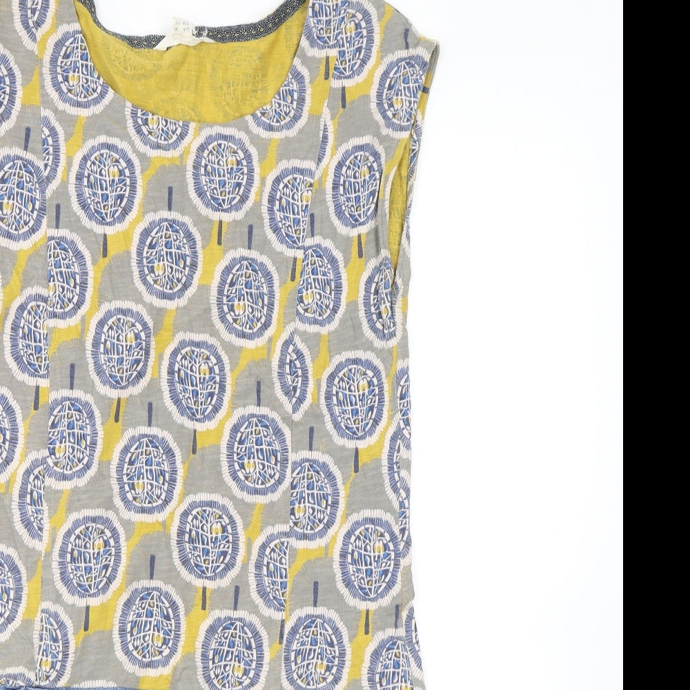 White Stuff Womens Multicoloured Geometric Cotton Tank Dress Size 8 Round Neck Pullover