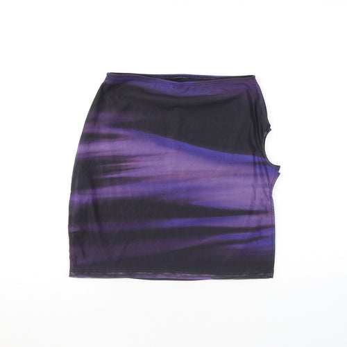 Motel Womens Purple Geometric Polyester Mini Skirt Size L - Cut Out, Slit